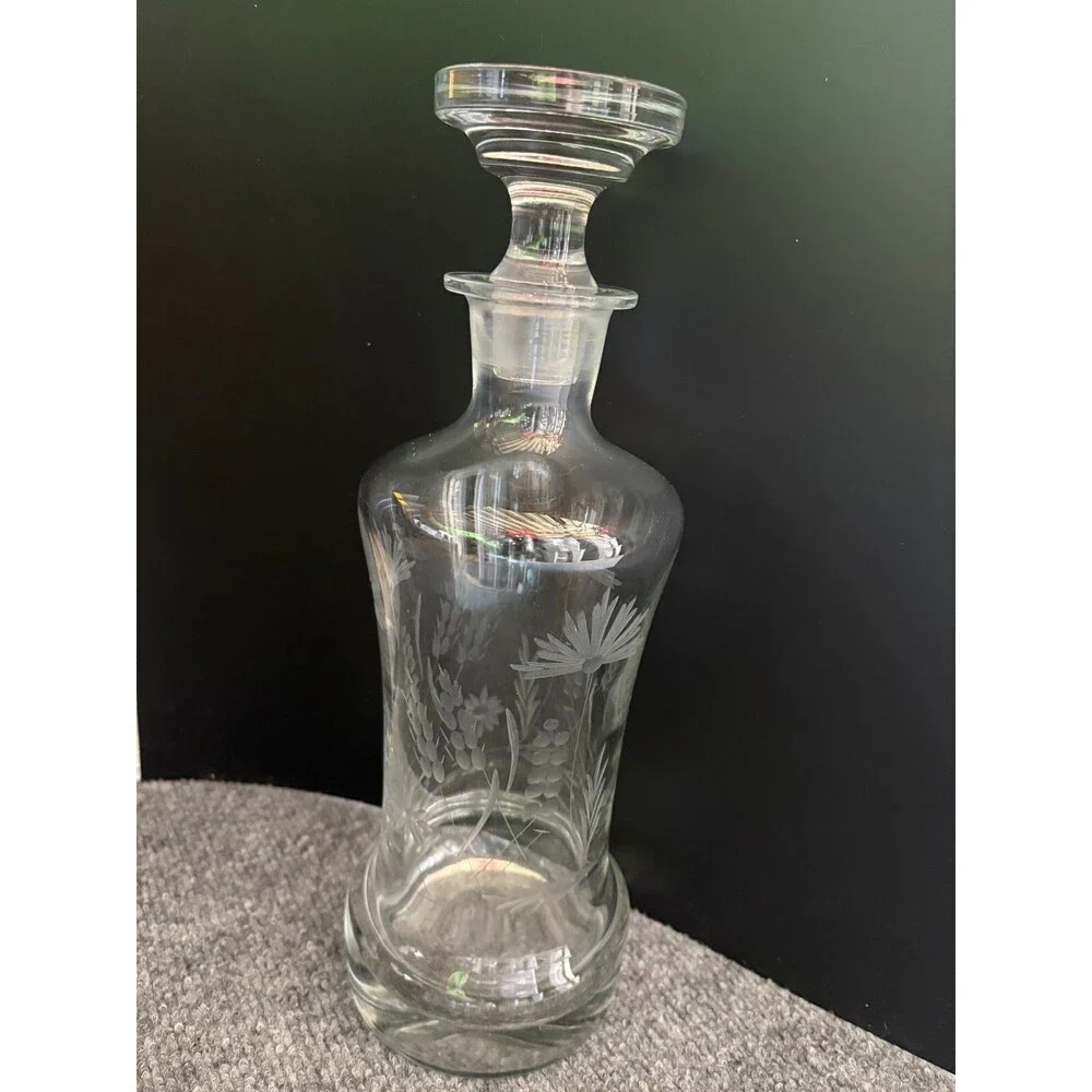 Etched Glass Liquor Wine Decanter With Stopper Large Barware 12